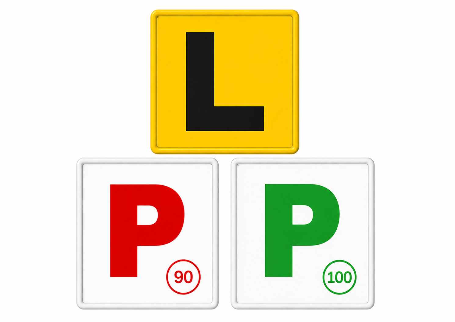 Learner plate, then two Provisional plates: the licence stages of Scroll2Action