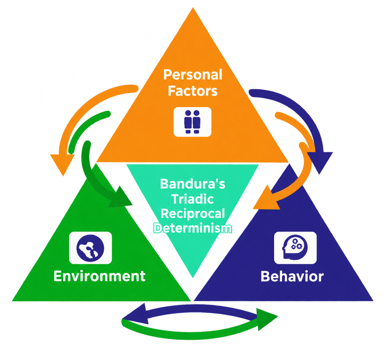 Bandura's reciprocal determinism: person, behaviour and environment influencing each other